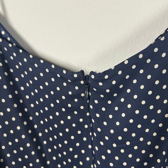 ATM Blue & White Polka Dot 100% Silk Ruffle Sleeveless Dress Women's Large - Picture 10 of 10